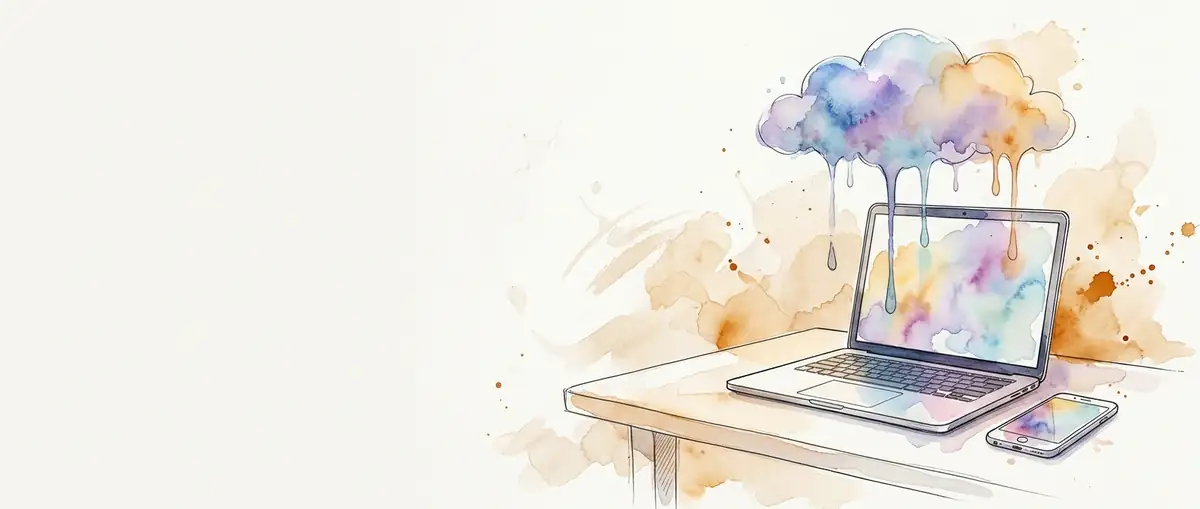 Смартфон и ноутбук под акварельным облаком — работа с Seedream без скачивания